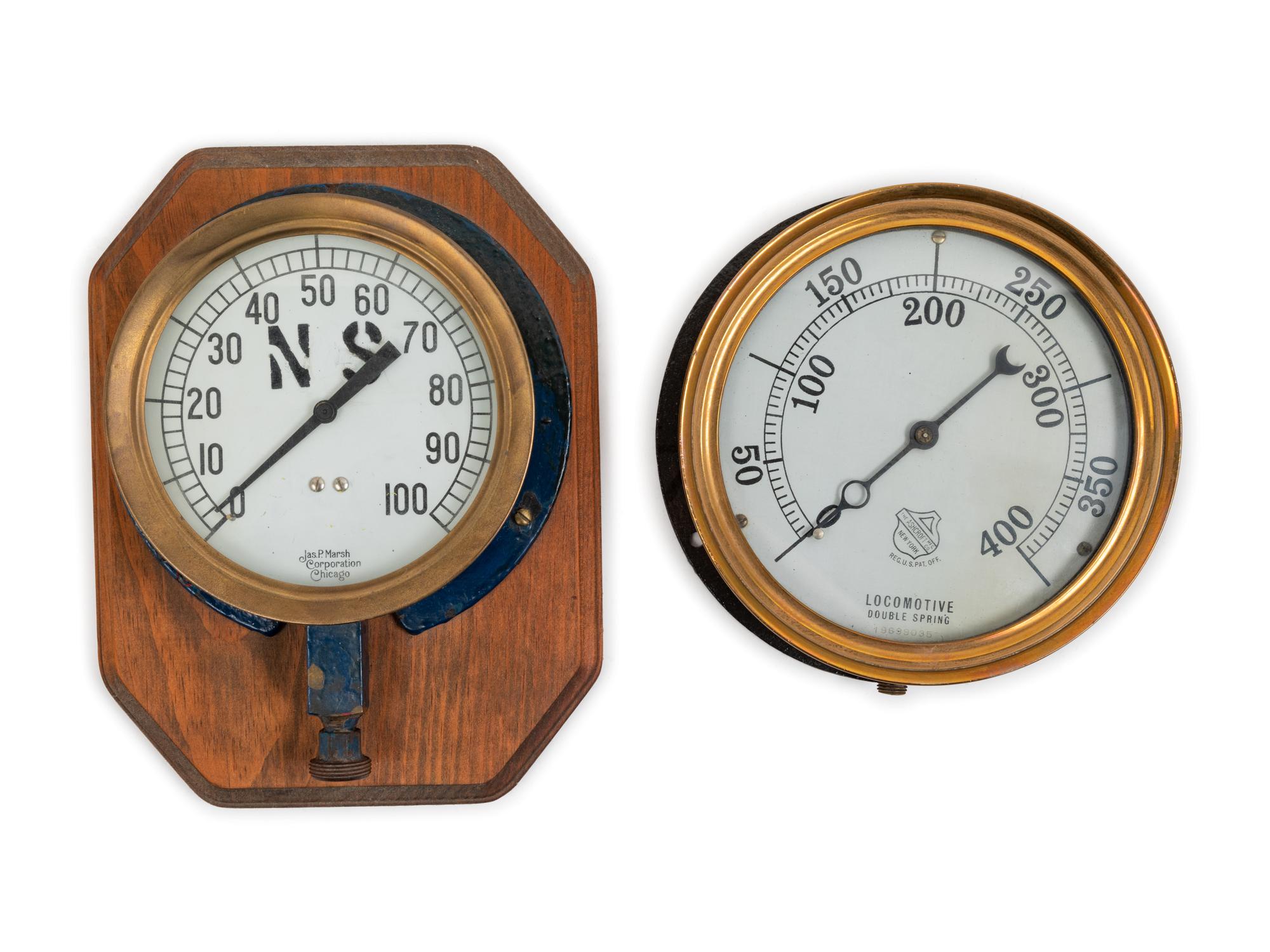 An Ashcroft Brass-Cased Locomotive Pressure Gauge