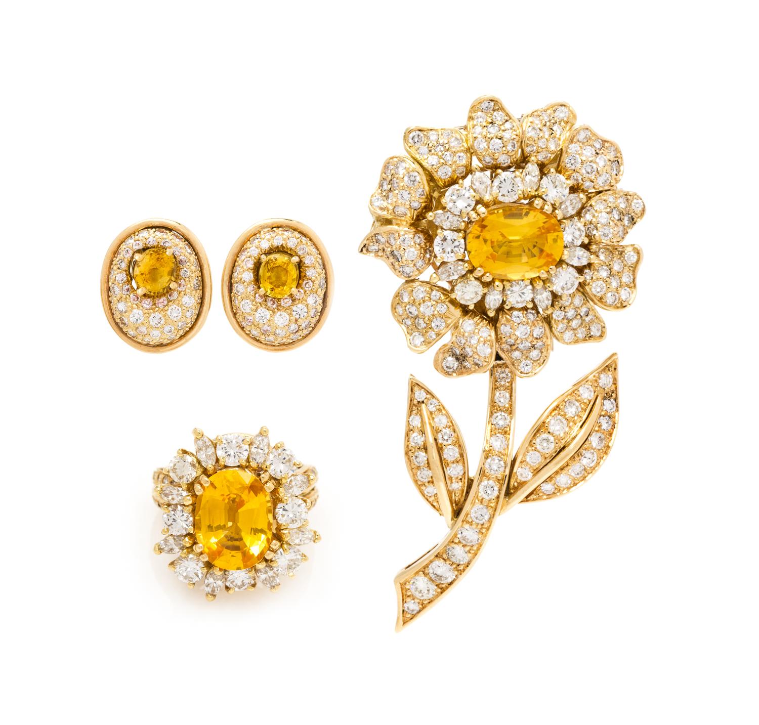 An 18 Karat Yellow Gold, Yellow Sapphire and Diamond Convertible Parure, Giorgio D. Secei, 94.30 dwts.
