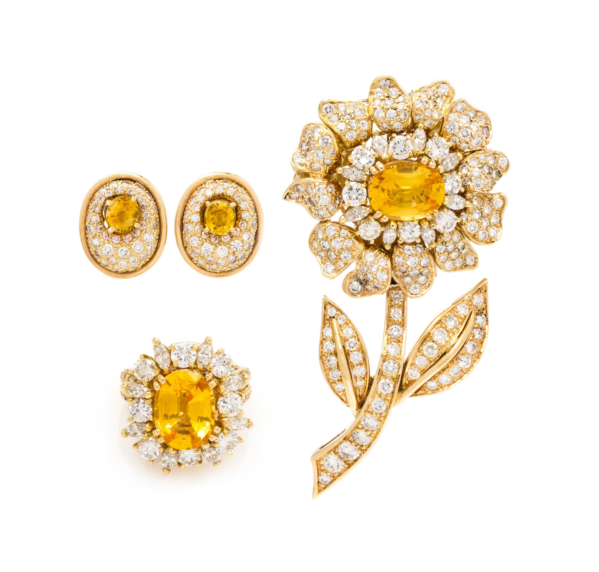 An 18 Karat Yellow Gold, Yellow Sapphire and Diamond Convertible Parure, Giorgio D. Secei, 94.30 dwts.