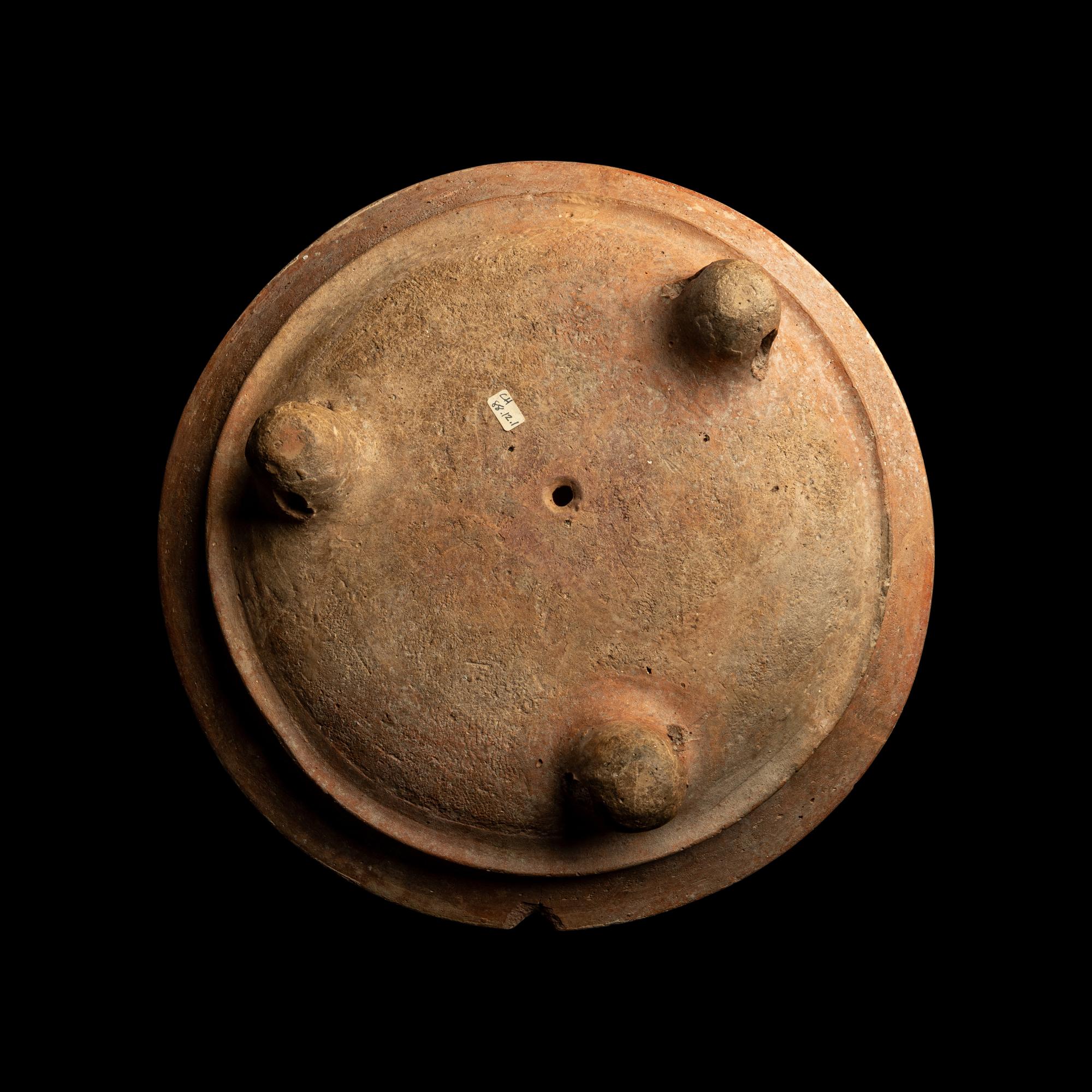 A Maya Polychrome Terracotta Tripod Plate with Gods and Glyphs