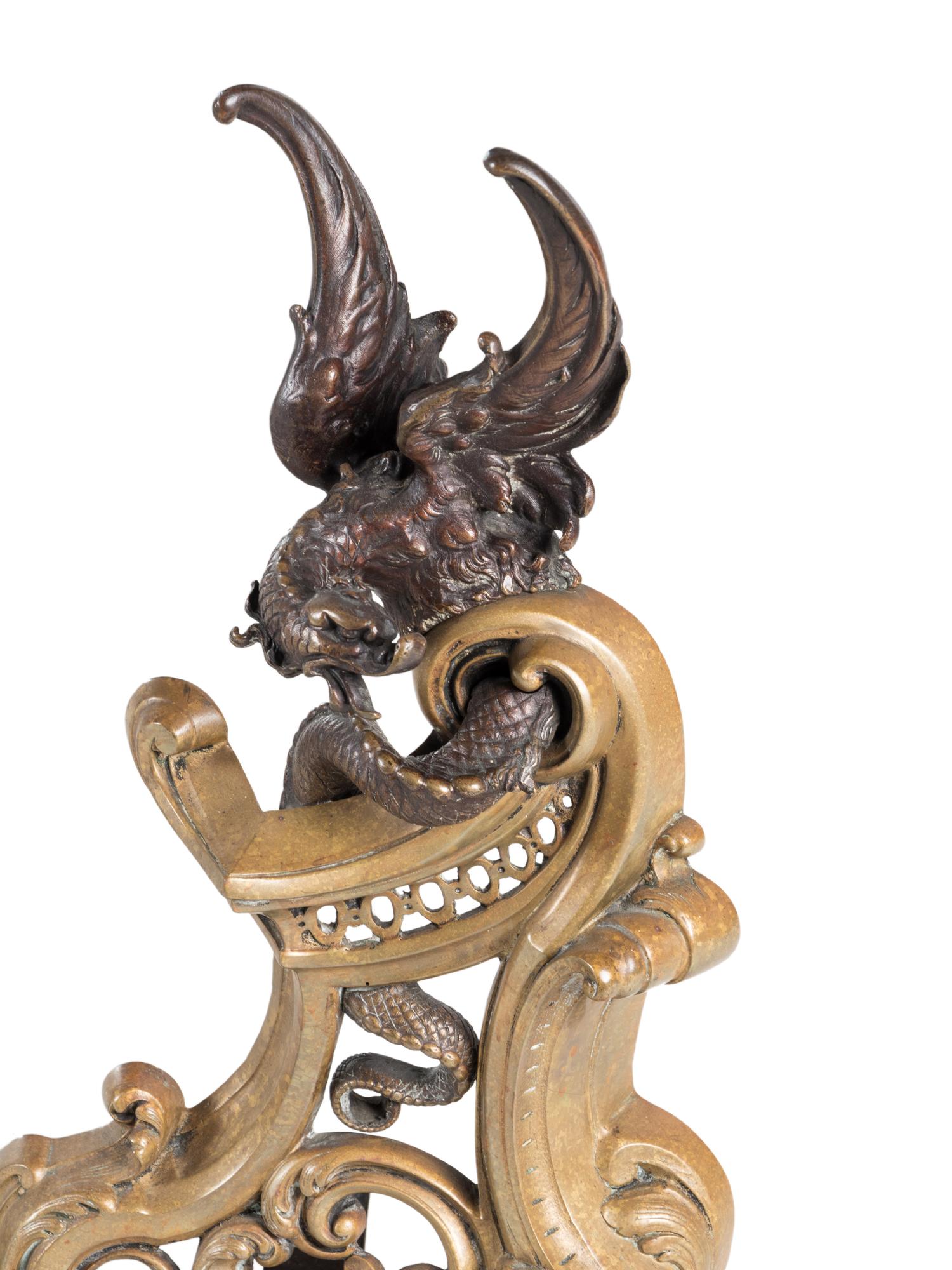 A Rococo Style Gilt Bronze Fire Guard with Dragons