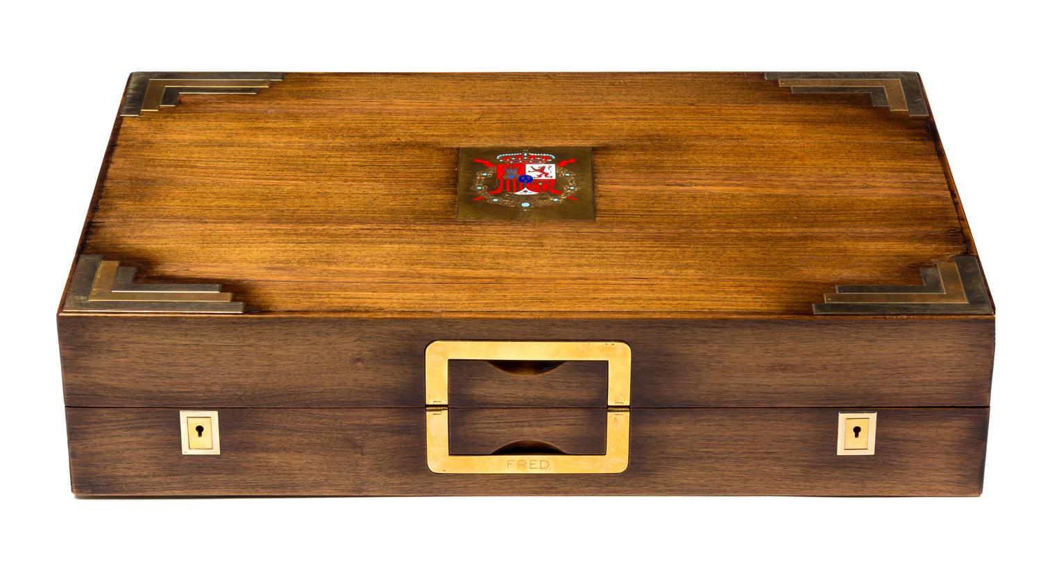 An English Brass Mounted Rosewood Backgammon Case Height 4 x width 18 3/8 x depth 12 inches. — 20TH CENTURY