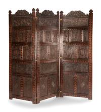 An English Renaissance Revival Three-Panel Floor Screen Height 78 1/2 x width of each panel 30 inches. — 19TH CENTURY