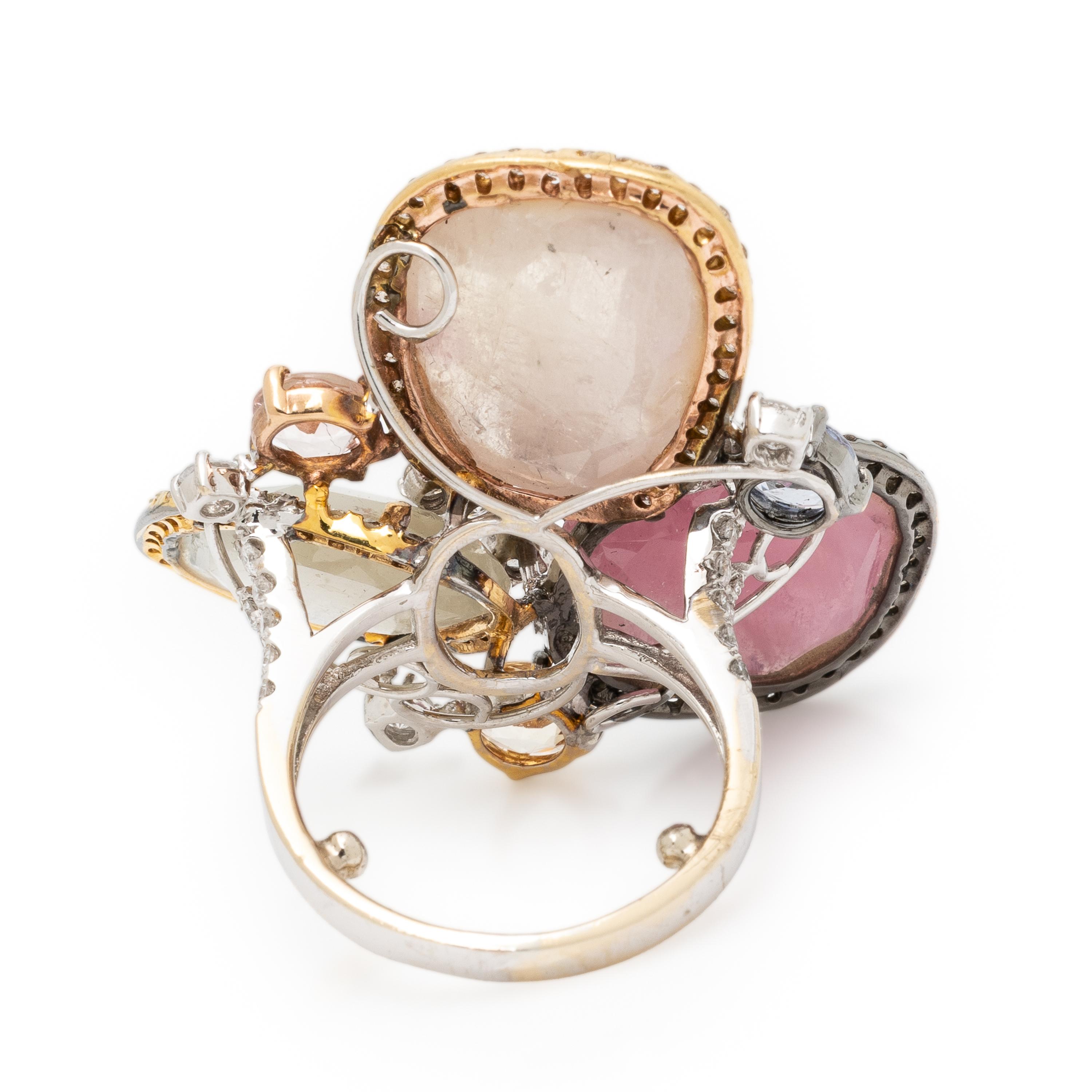 Multigem, Diamond, and Tricolor Gold Ring