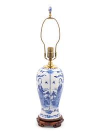 A Chinese Blue and White Porcelain Baluster Vase Mounted as a Lamp