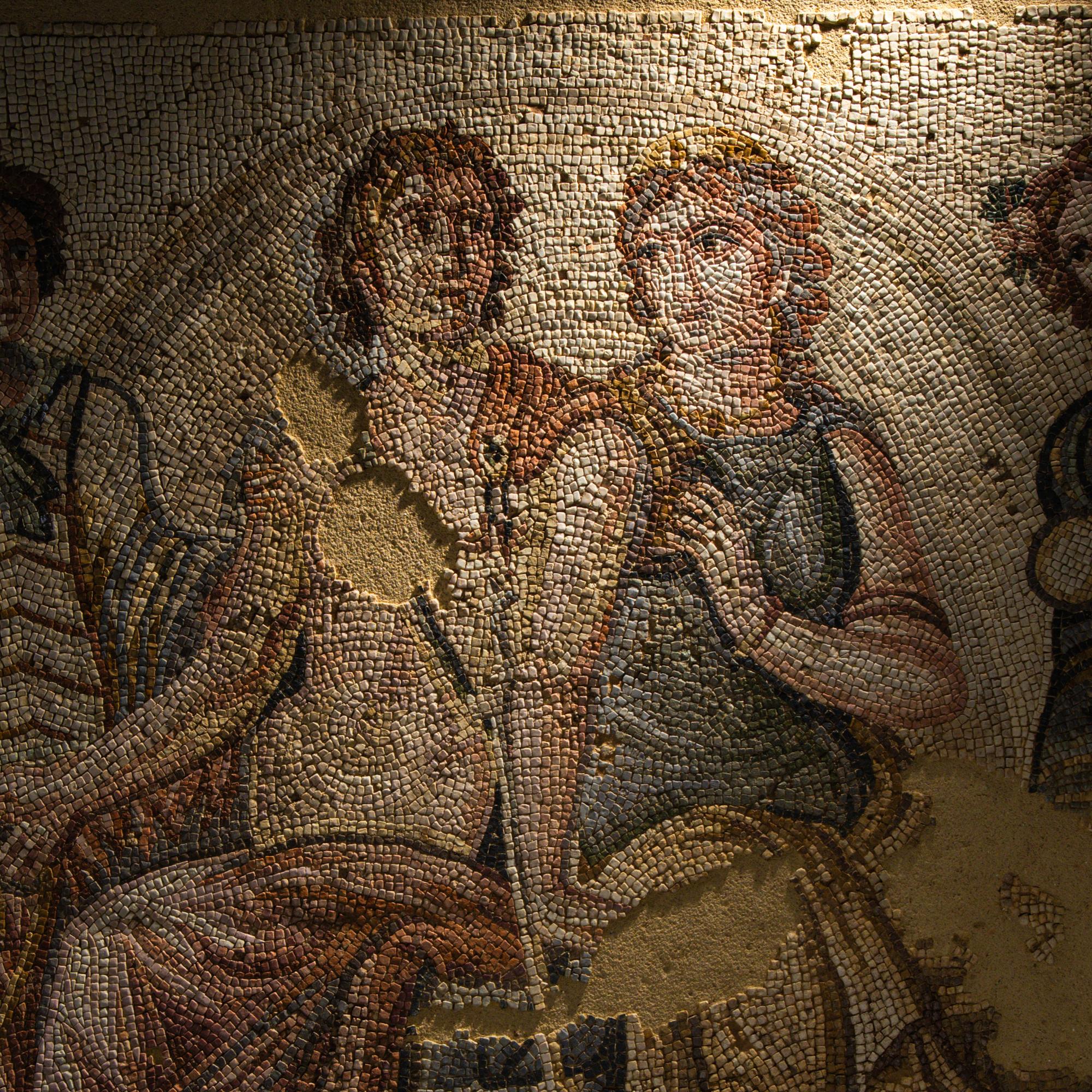 A Roman Mosaic Panel with Hippolytus and Phaedra