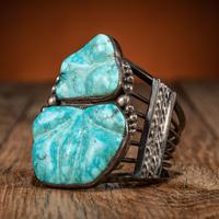 Navajo Sterling Silver Wire and Carved Turquoise Cuff Bracelet
