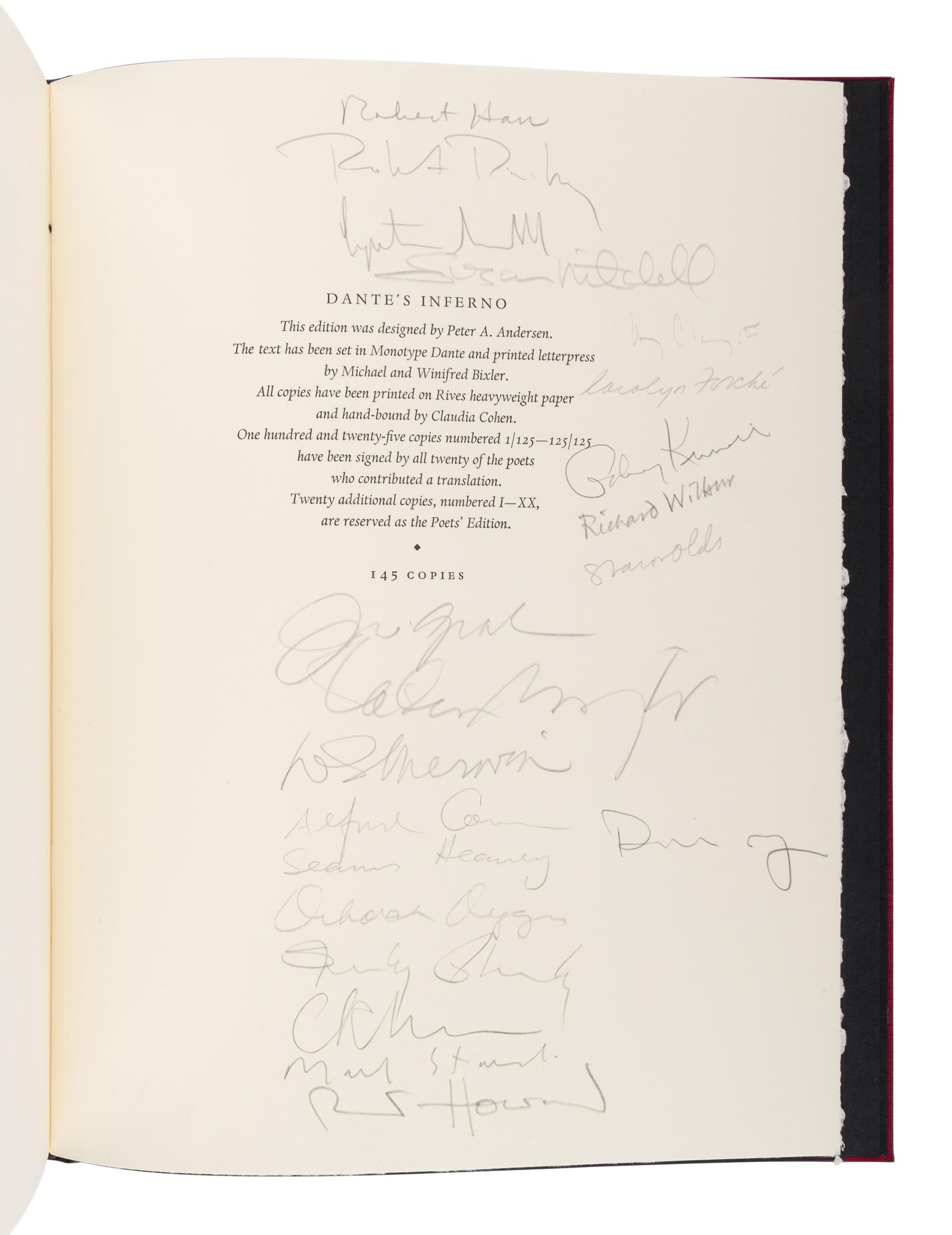 ALIGHIERI, Dante (1265-1321). Dante's Inferno Translations by Twenty Contemporary Poets . Daniel Halpern, editor. Hopewell, NJ: The Ecco Press, 1993.