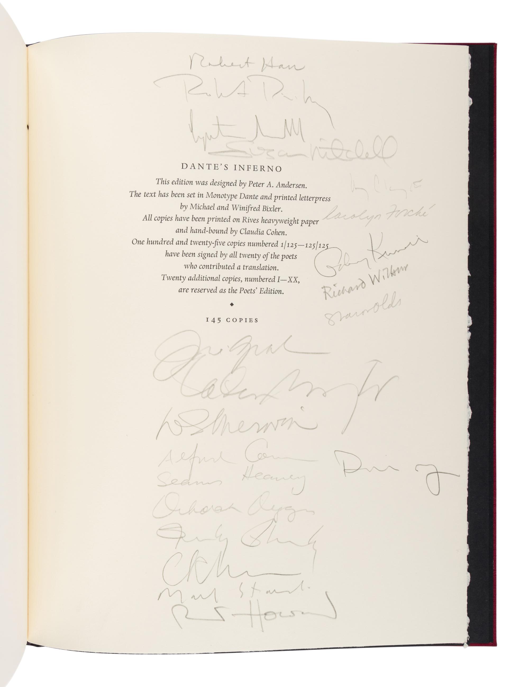 ALIGHIERI, Dante (1265-1321). Dante's Inferno Translations by Twenty Contemporary Poets . Daniel Halpern, editor. Hopewell, NJ: The Ecco Press, 1993.