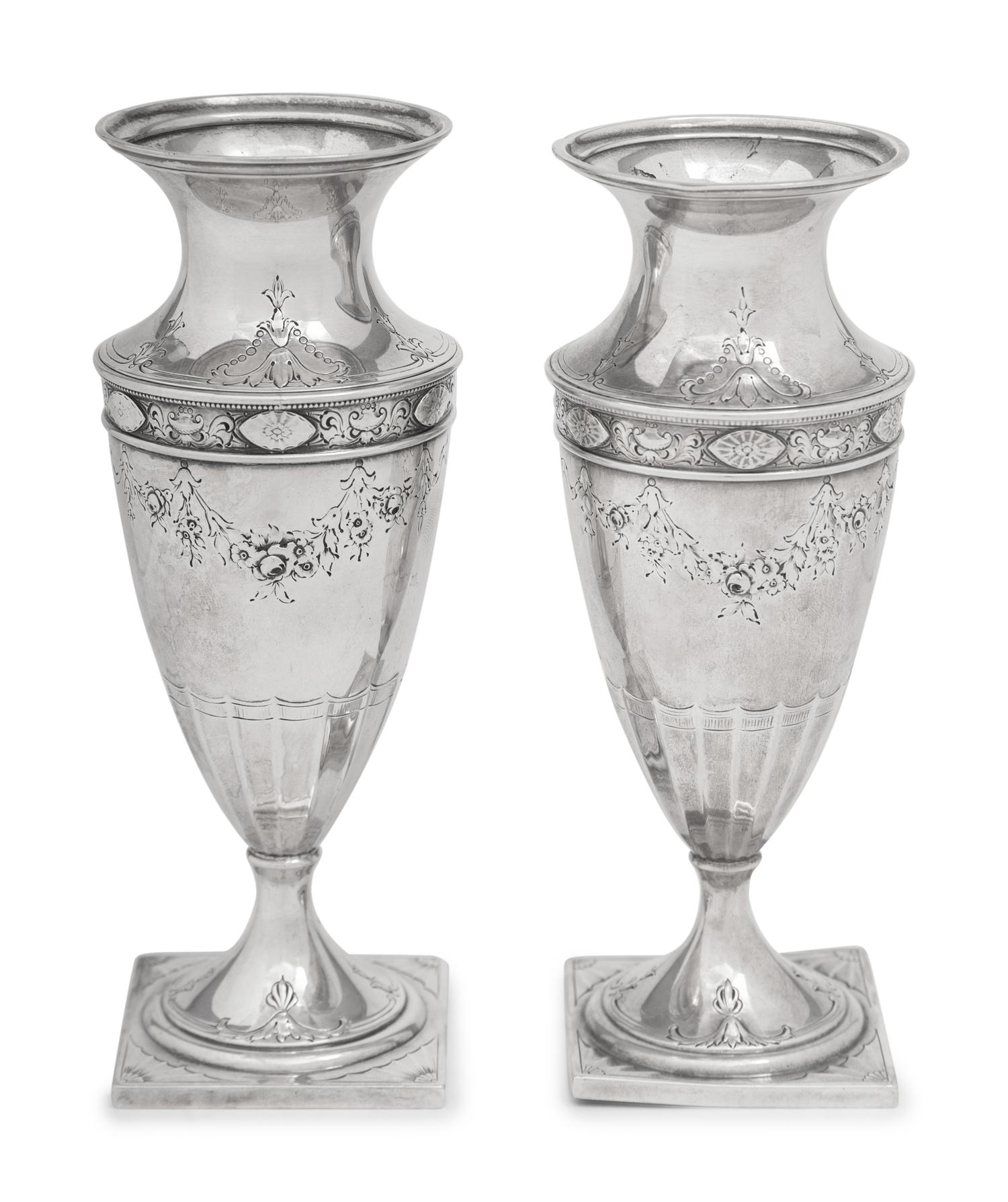 A Pair of American Silver Vases