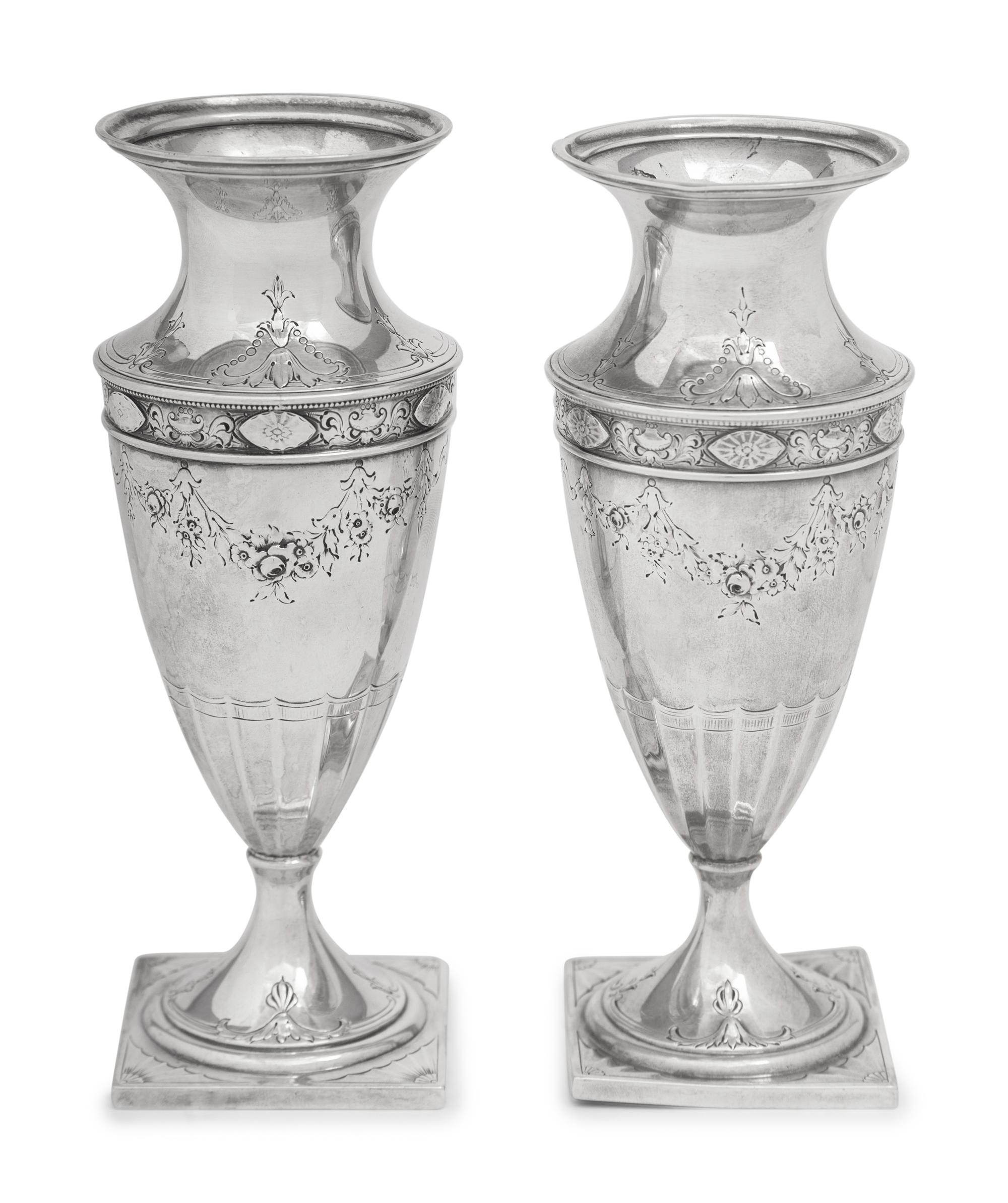 A Pair of American Silver Vases