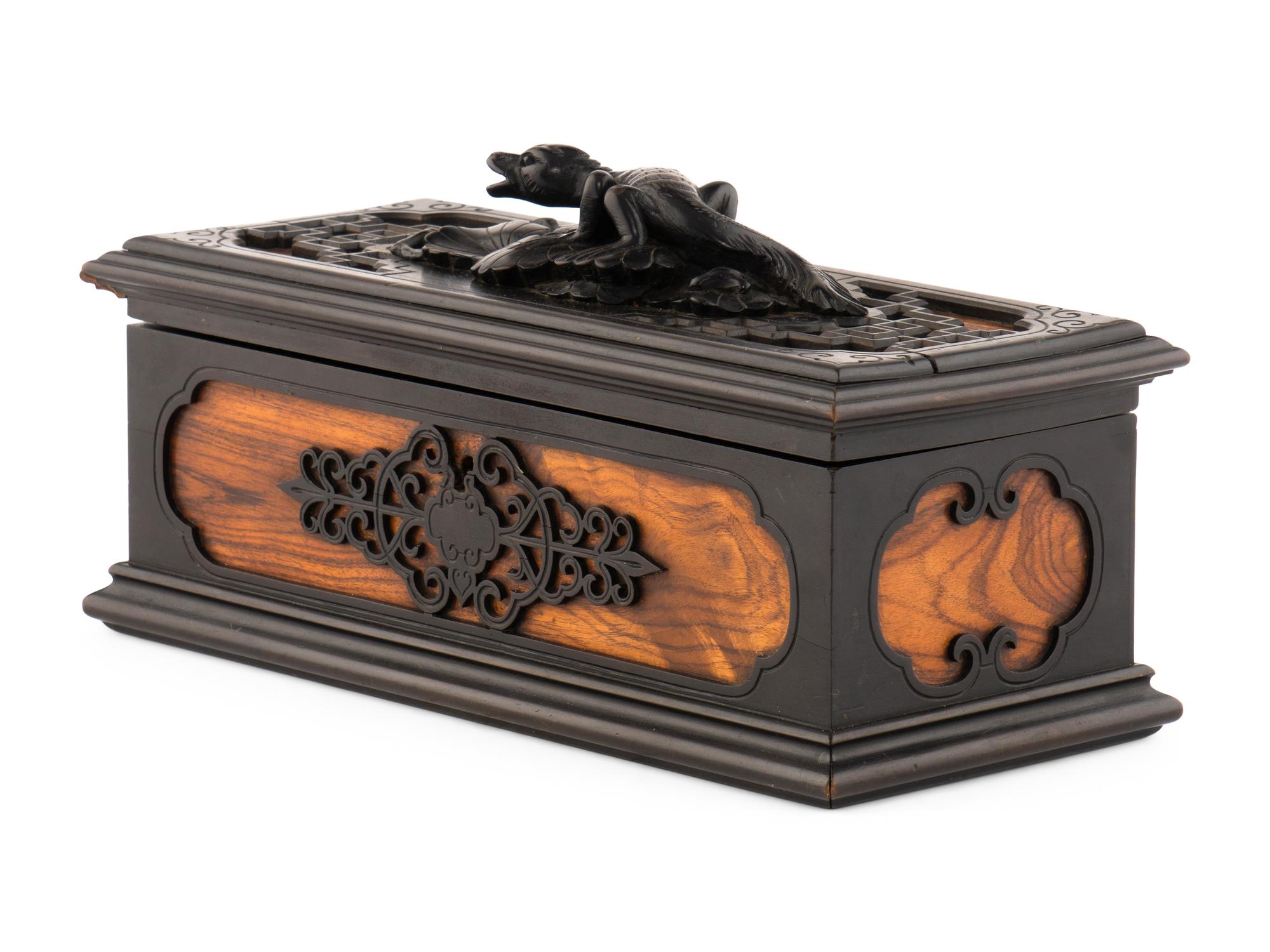 A French Japonisme Part-Ebonized Carved Rosewood Table Casket