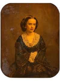[EARLY PHOTOGRAPHY]. Large ivorytype portrait of a beautiful woman wearing a cameo.