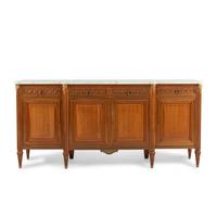 A Louis XVI Style Fruitwood Marble-Top Serving Cabinet