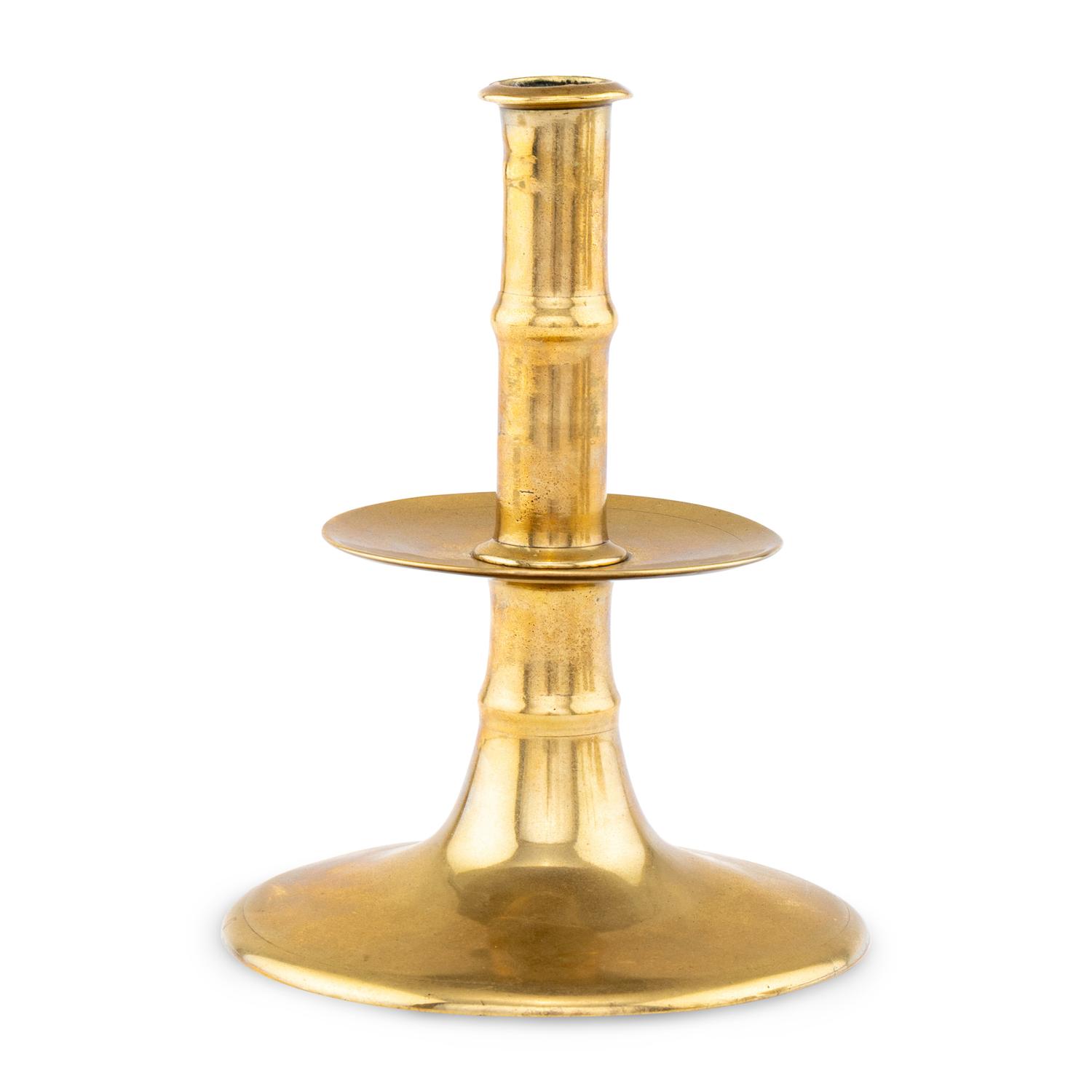An English Brass Trumpet-Form Candlestick of Unusually Large Proportions