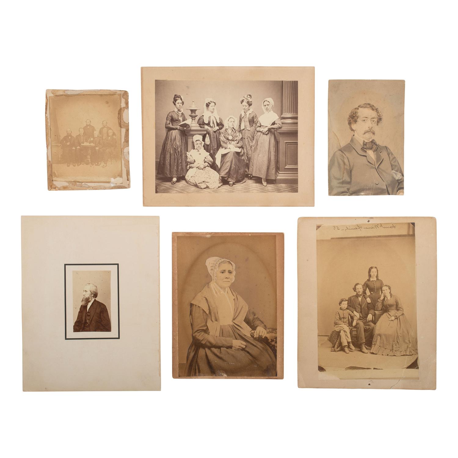 [Early Photography] Group of 64 Albumen Photographs of Men, Women, and Children