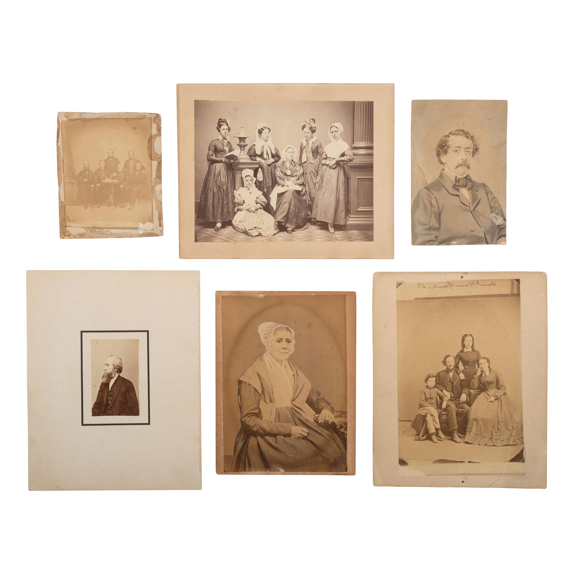 [Early Photography] Group of 64 Albumen Photographs of Men, Women, and Children