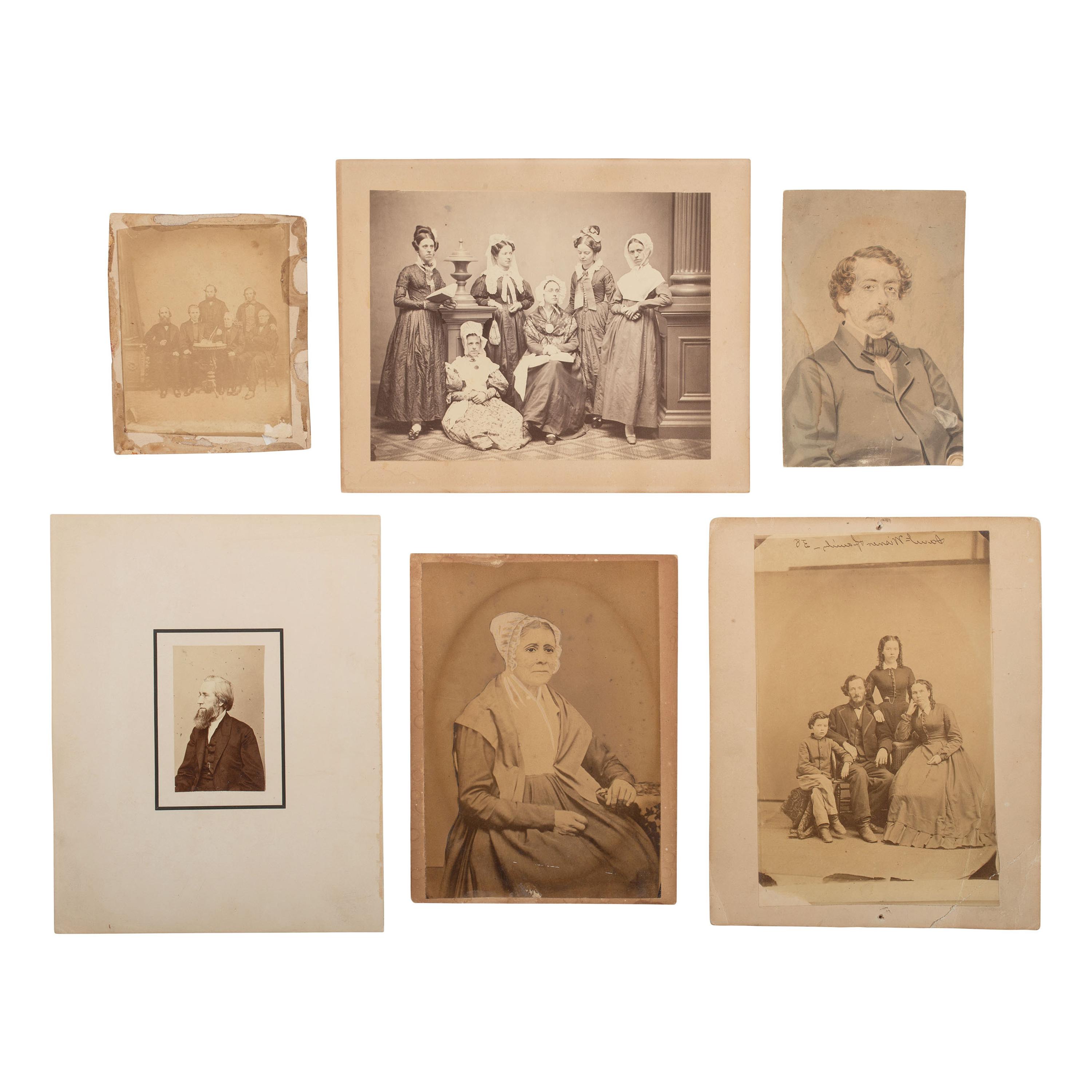 [Early Photography] Group of 64 Albumen Photographs of Men, Women, and Children