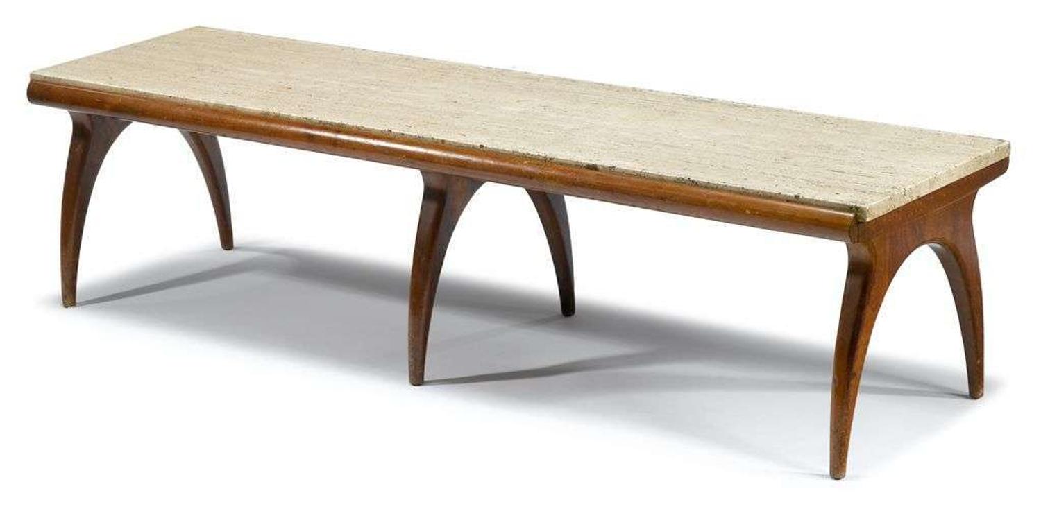 Travertine coffee table bertha schaefer (1895-1971) for singer & sons, usa, 20th century