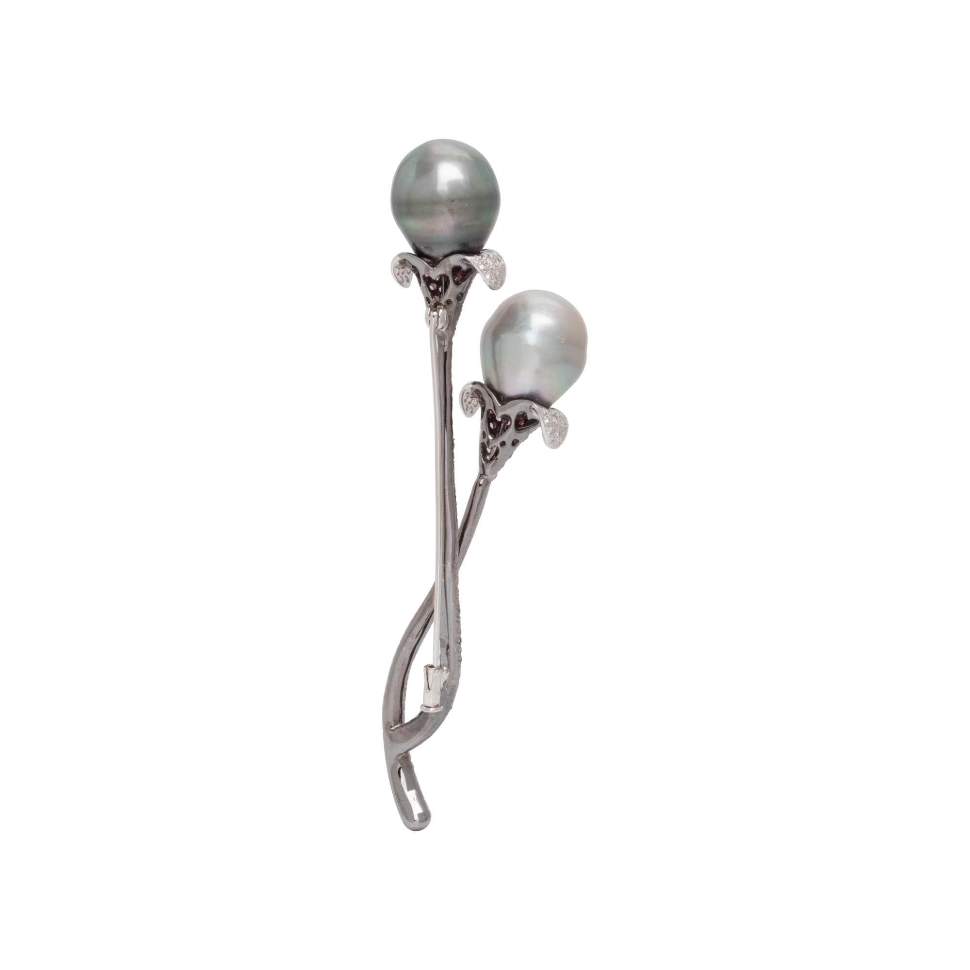 CULTURED TAHITIAN PEARL, DIAMOND AND MULTICOLOR SAPPHIRE BROOCH