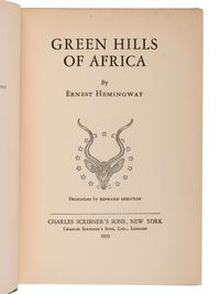 HEMINGWAY, Ernest (1899-1961). Green Hills of Africa . New York and London: Charles Scribner's Sons, 1935.