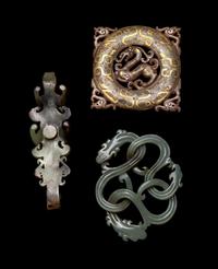Three Chinese Archaic Style Jade 'Chilong' Carvings
