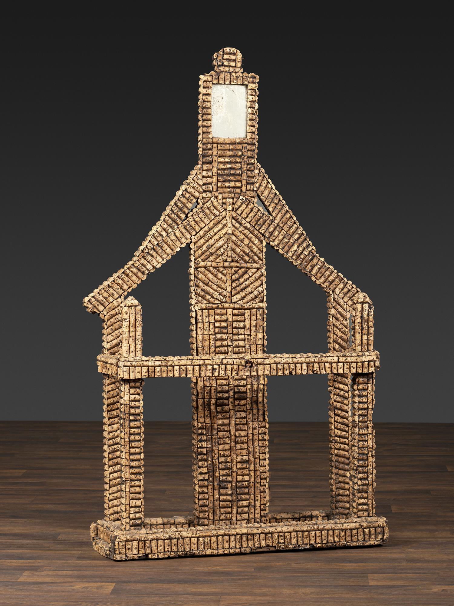 A Folk Art Cork and Wood Umbrella Stand