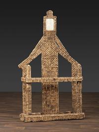 A Folk Art Cork and Wood Umbrella Stand