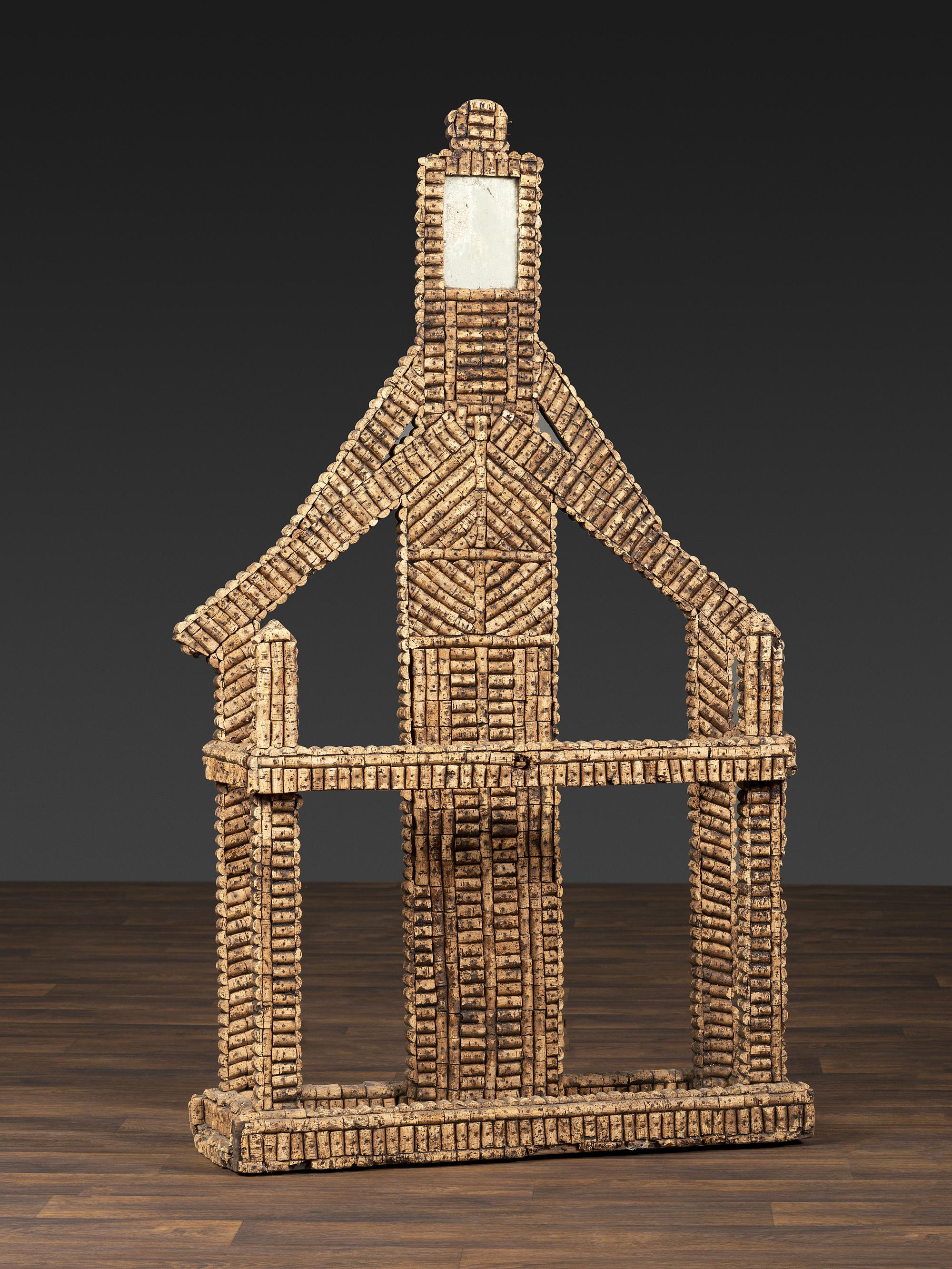 A Folk Art Cork and Wood Umbrella Stand