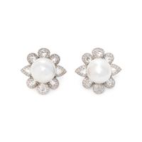 CULTURED SOUTH SEA PEARL AND DIAMOND EARCLIPS