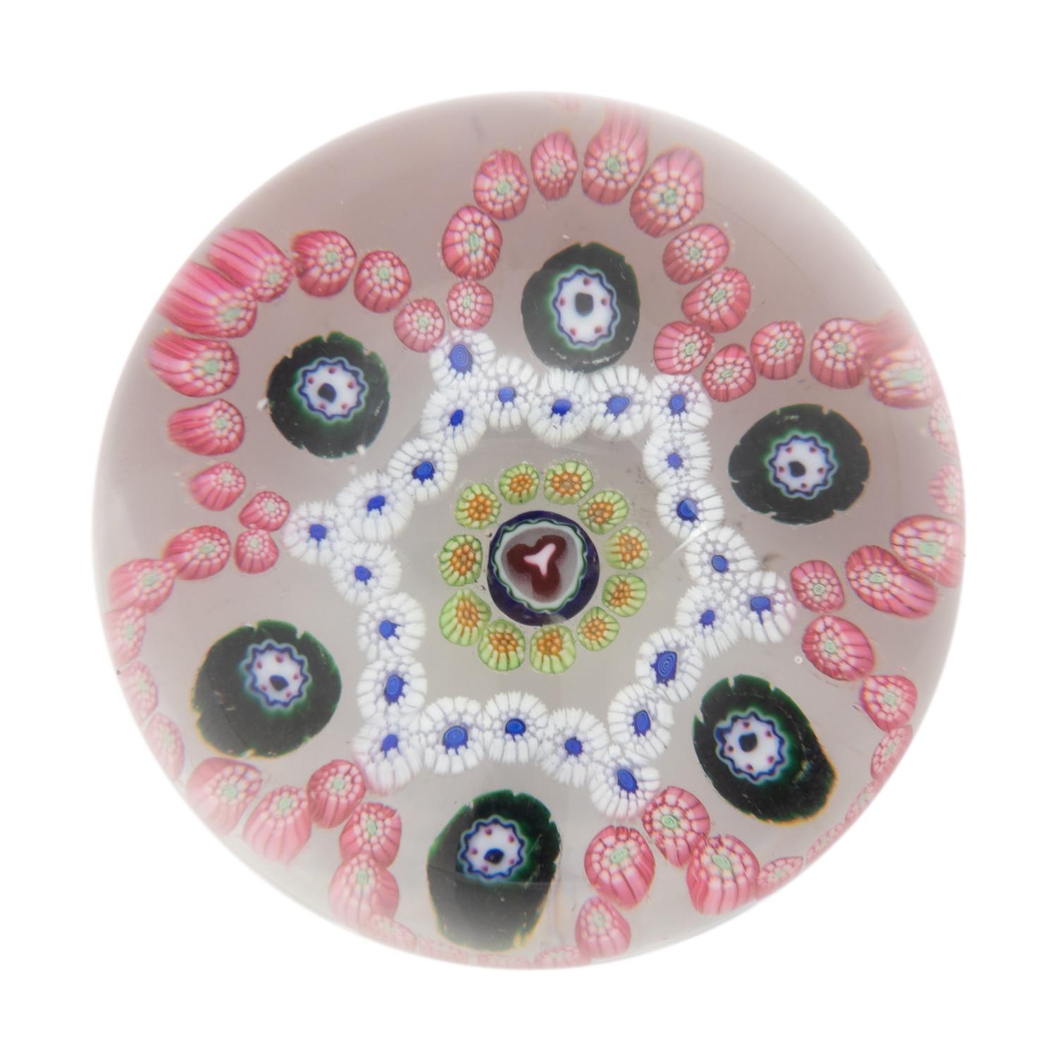 A Baccarat Complex Millefiori Garland Glass Paperweight