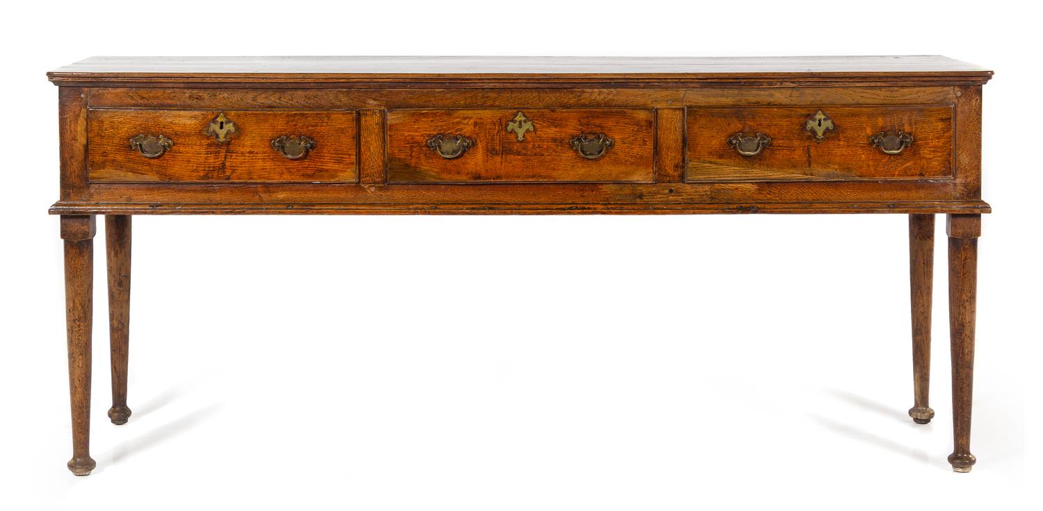 A Provincial George III Oak Sideboard Height 33 x width 75 3/4 x depth 19 1/2 inches — LATE 18TH CENTURY