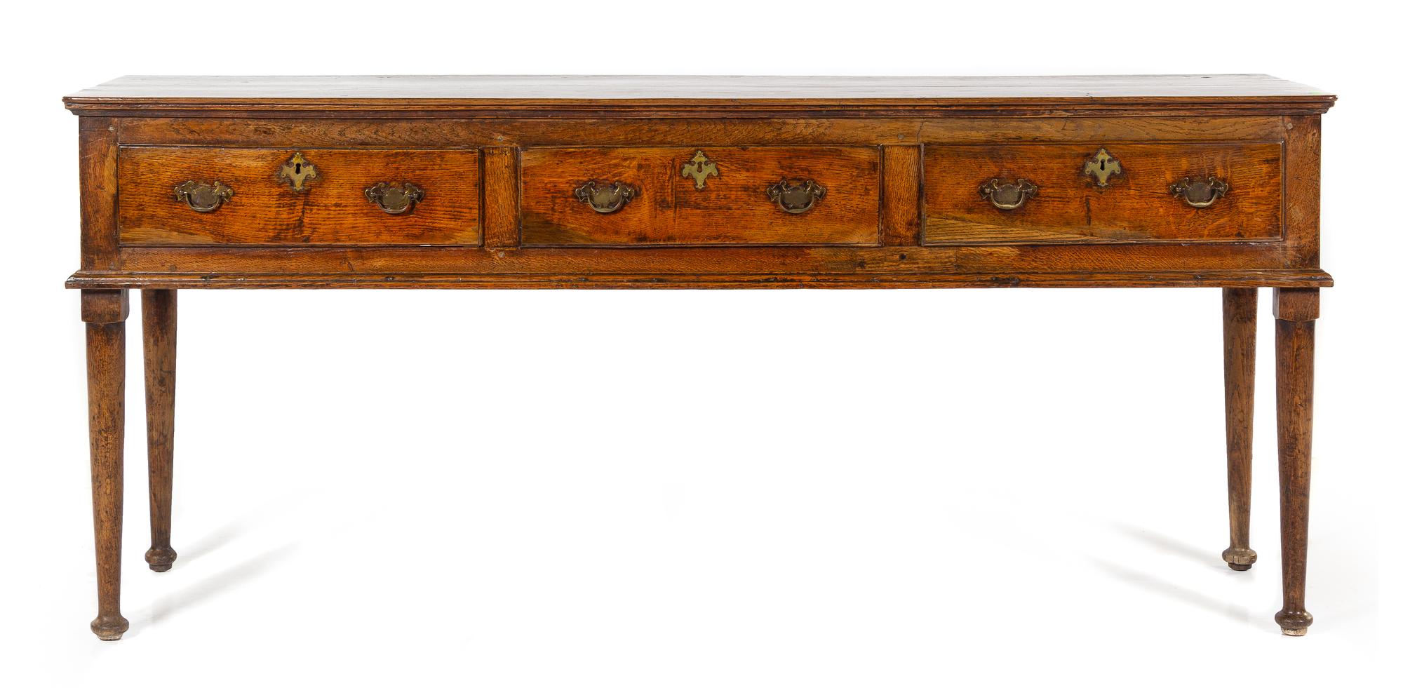 A Provincial George III Oak Sideboard Height 33 x width 75 3/4 x depth 19 1/2 inches — LATE 18TH CENTURY