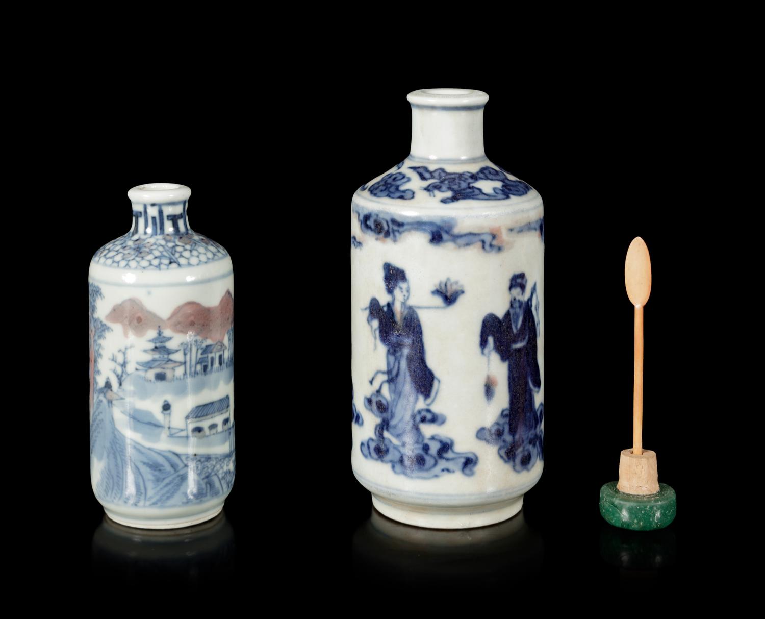 Two Underglaze Blue and Red Snuff Bottles