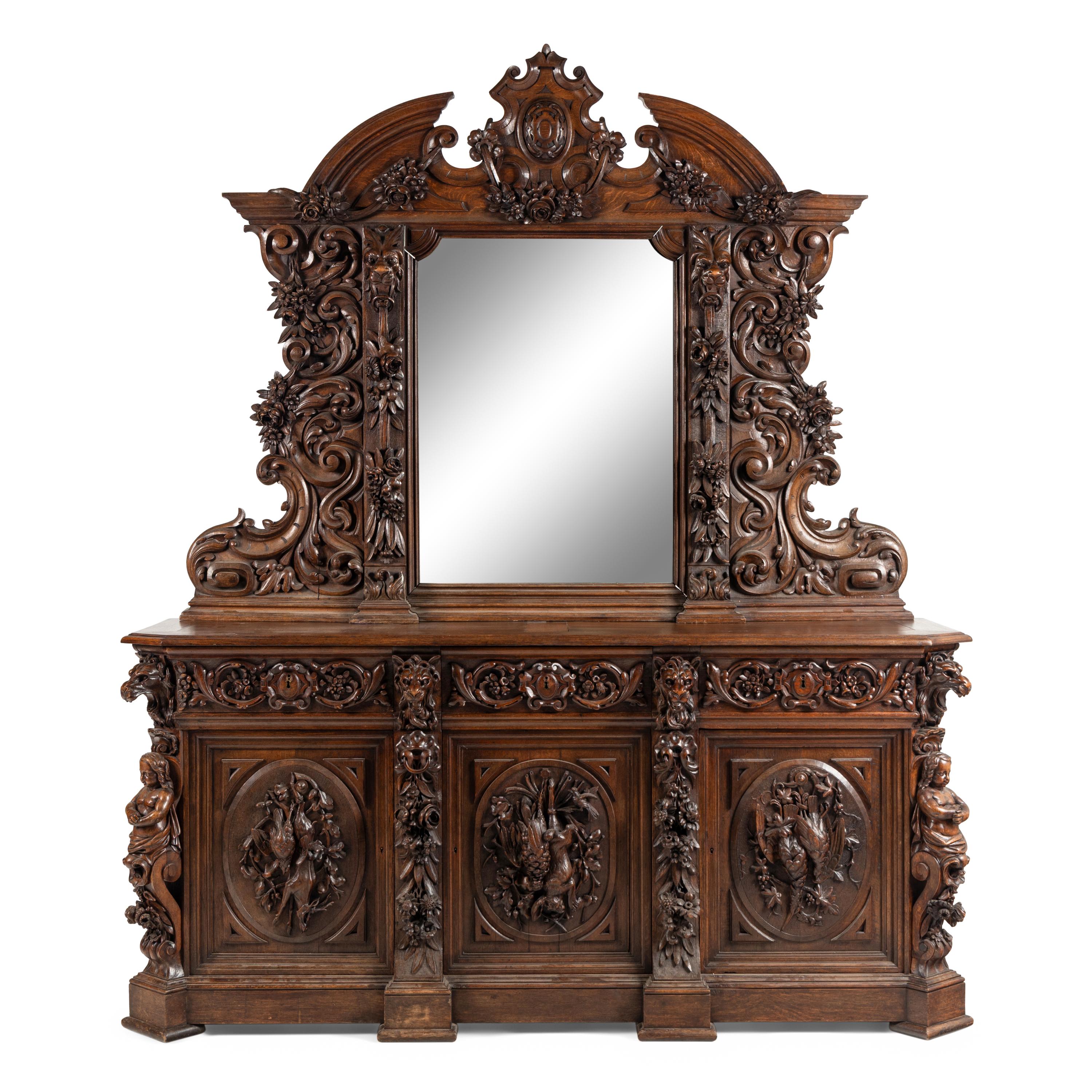 A French Carved Walnut Buffet à Deux Corps