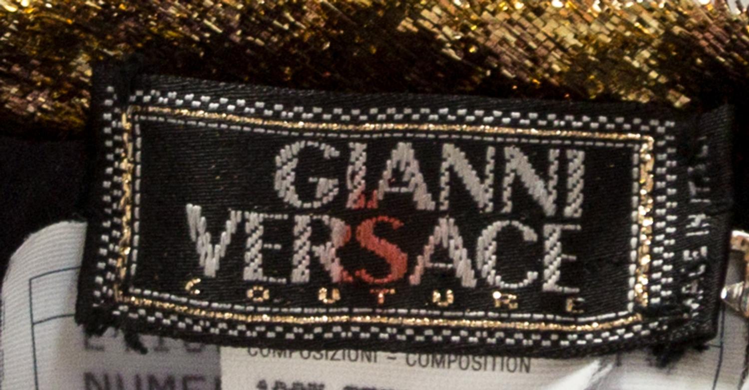 A Gianni Versace Gold Silk and Leopard Print Mini Dress, Size 42.