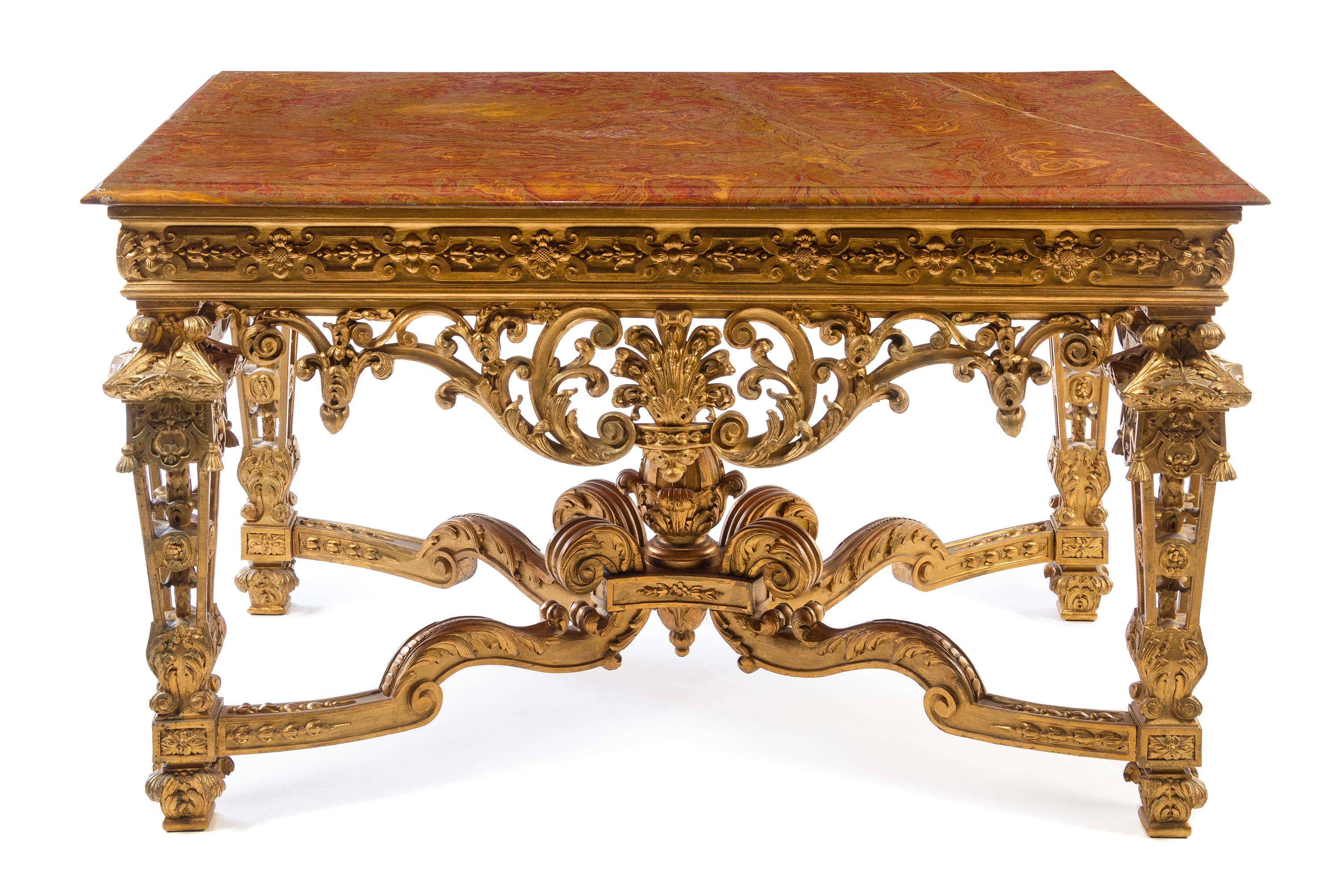 An Italian Giltwood Center Table Height 32 x width 53 x depth 32 inches. — EARLY 20TH CENTURY
