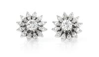 A Pair of White Gold and Diamond Floral Earrings, 3.60 dwts.