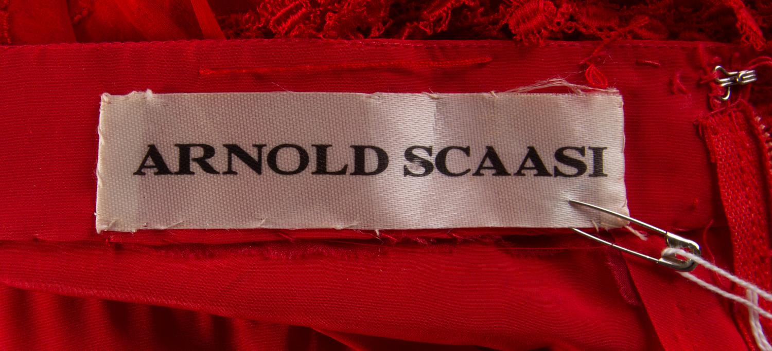 An Arnold Scaasi Red Silk and Fringe Cocktail Dress, No size.