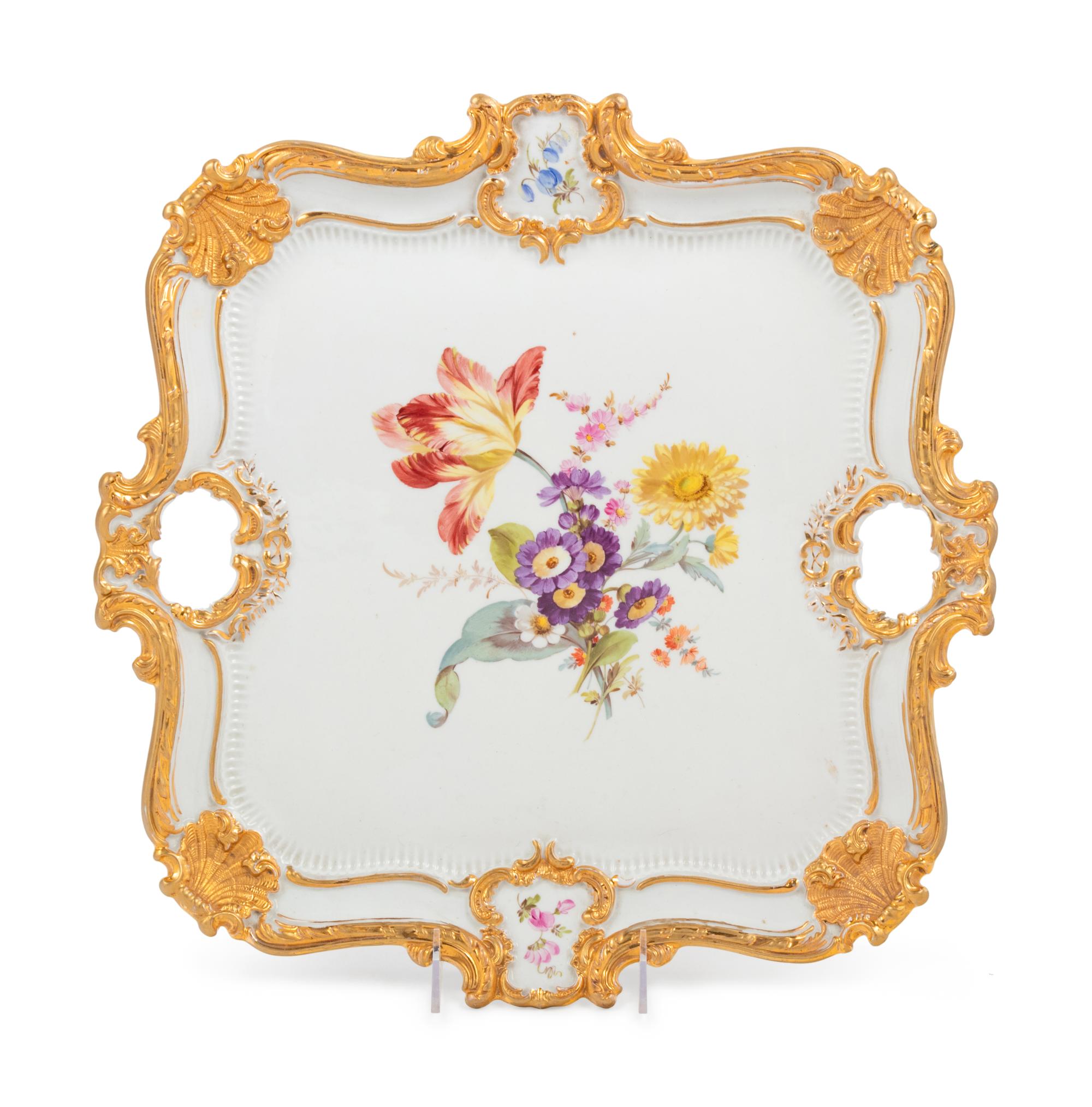 A Meissen Painted and Parcel Gilt Porcelain Tray