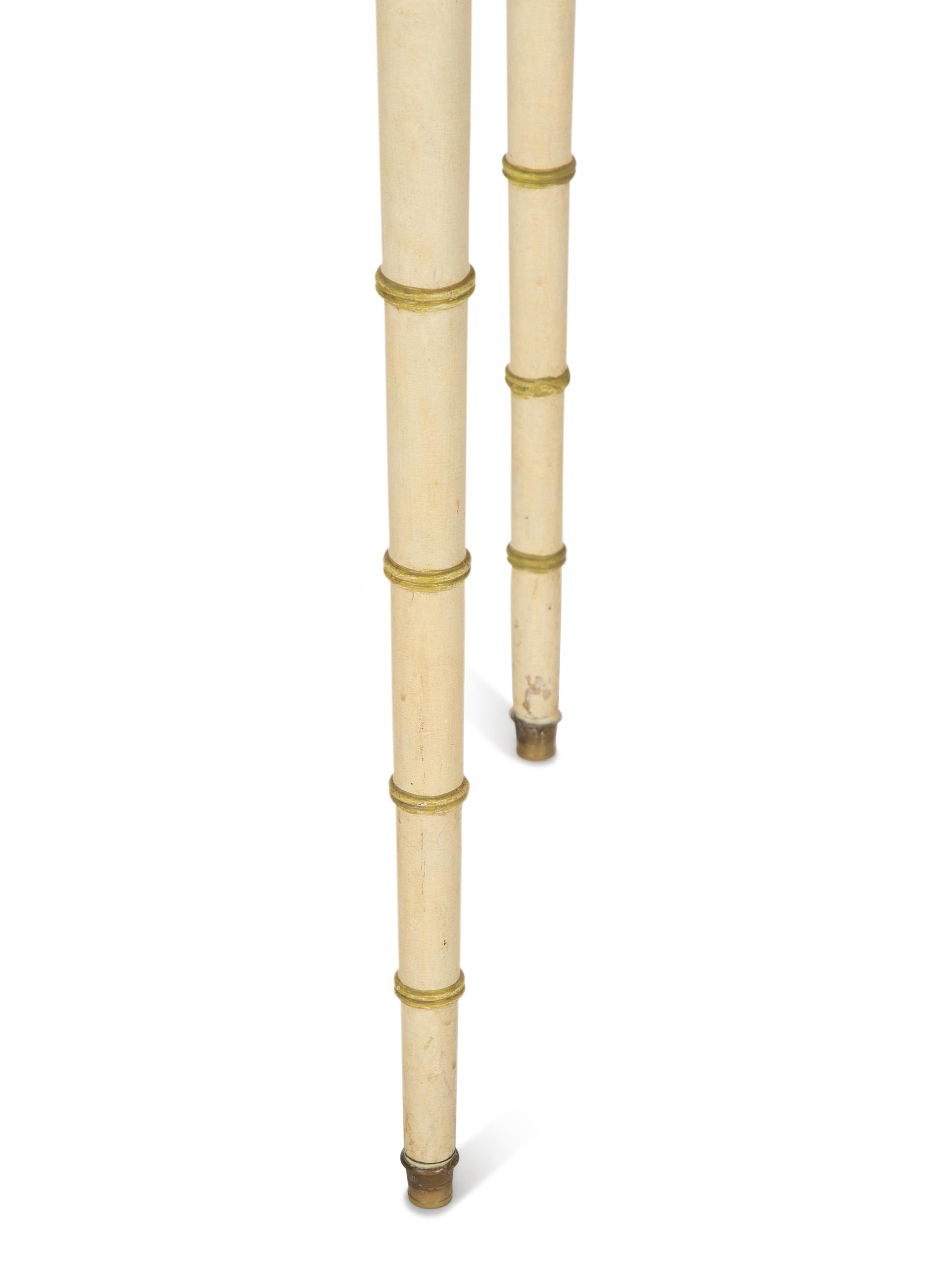 A Regency Style Painted Side Table with Brass Three-Quarter Gallery Top