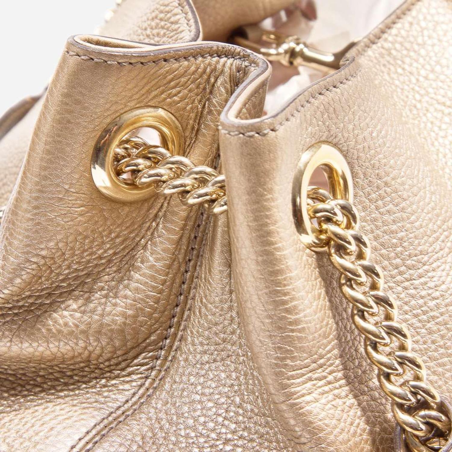A Gold Gucci Pebbled Calfskin Soho Chain Shoulder Bag Gucci