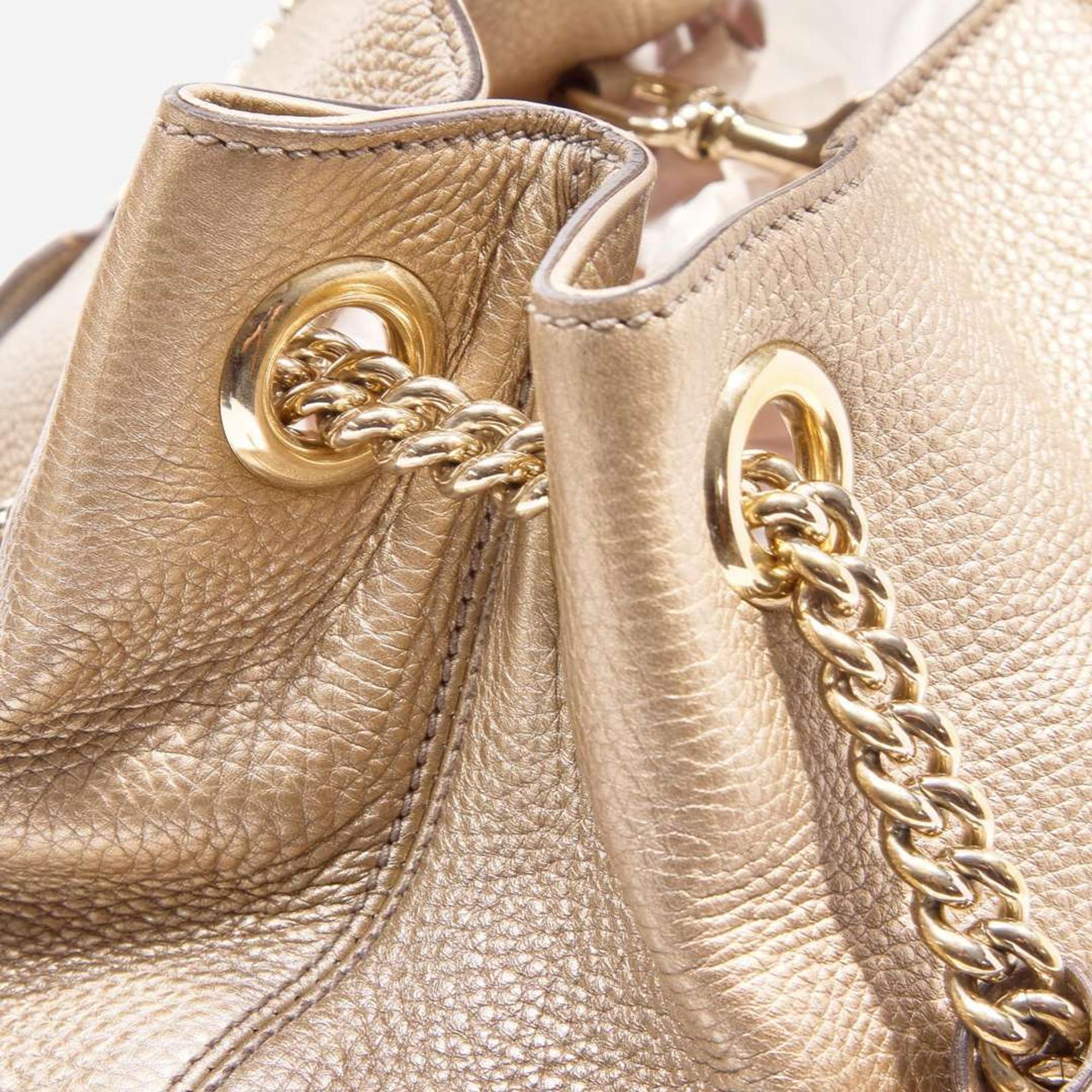 A Gold Gucci Pebbled Calfskin Soho Chain Shoulder Bag Gucci