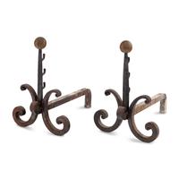 A Pair of French Iron and Bronze Andirons