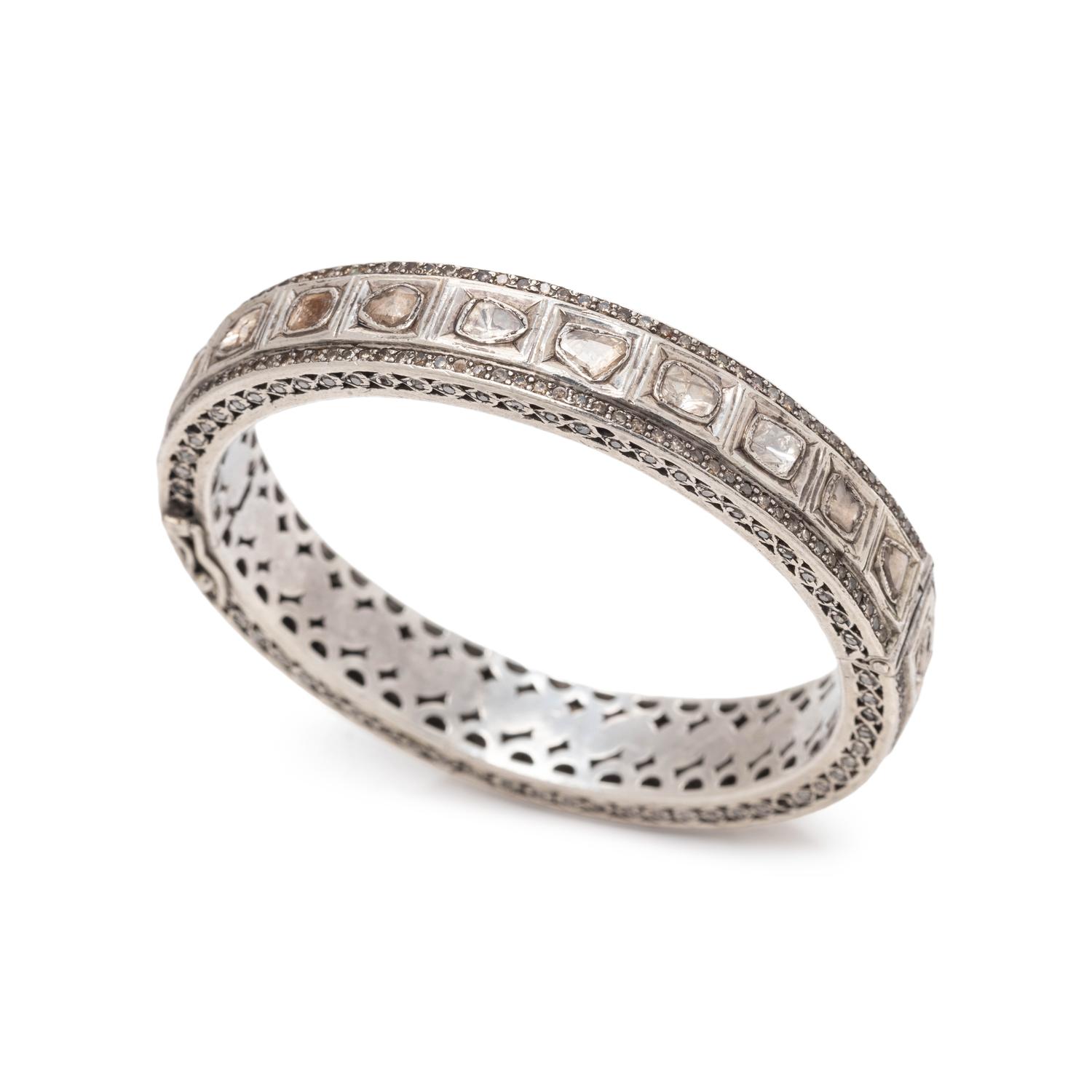 SILVER AND DIAMOND BANGLE BRACELET