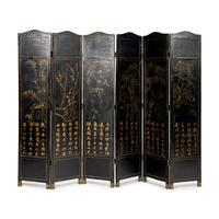 A Chinese Export Polychrome Painted Six-Panel Floor Screen