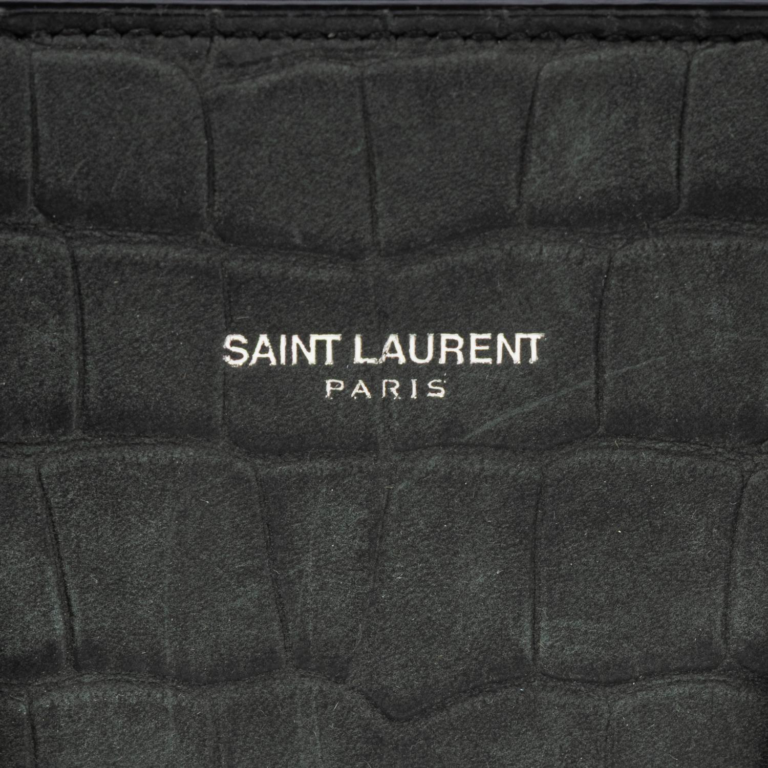 SAINT LAURENT, SAC DU JOUR IN CROC-EFFECT SUEDED LEATHER