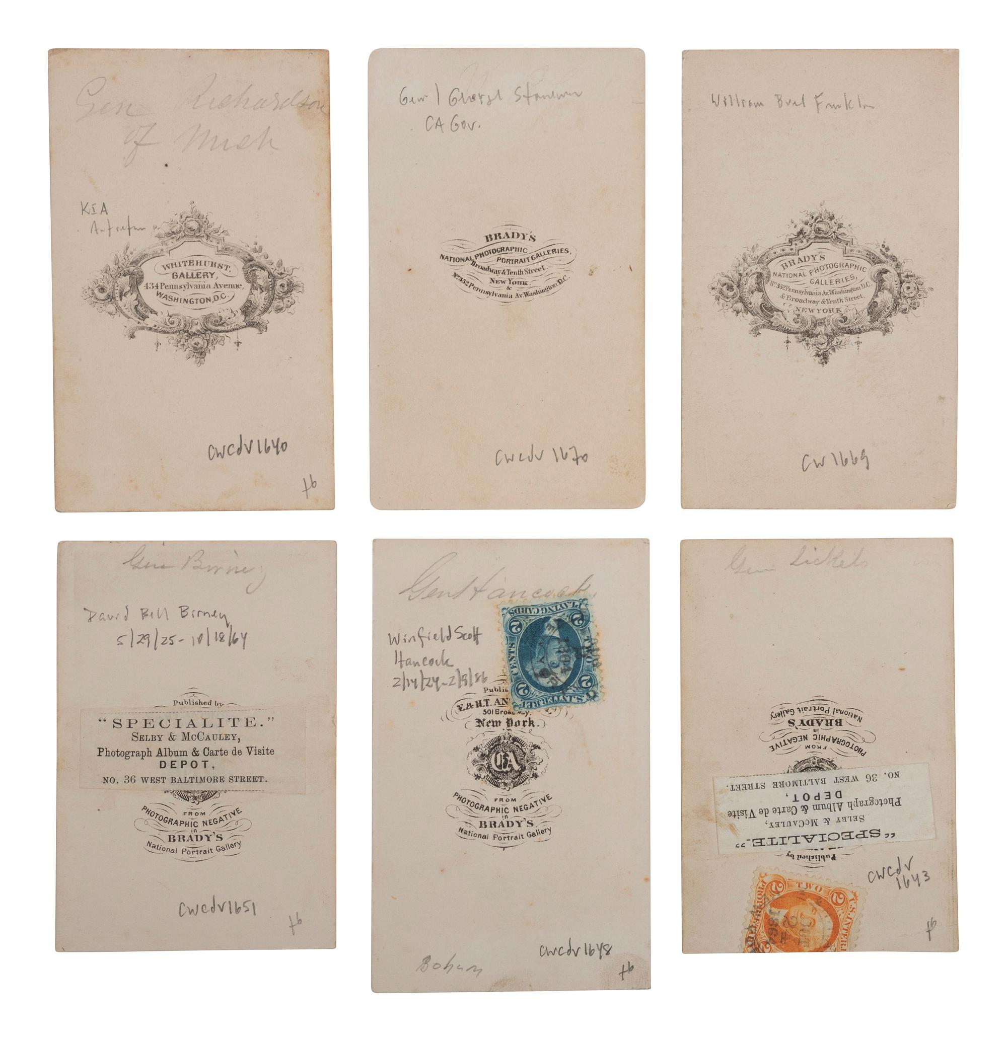 [CIVIL WAR]. A group of 25 CDVs of Union generals, many from the Army of the Potomac, incl. SICKLES, HANCOCK, BIRNEY, FRANKLIN, and STONEMAN.