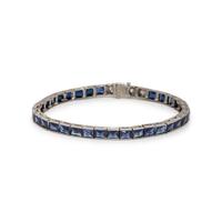 ART DECO, PLATINUM, SYNTHETIC SAPPHIRE, AND DIAMOND LINE BRACELET