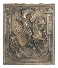 Two Russian Silver Oklad Icons and a Silvered Plaque